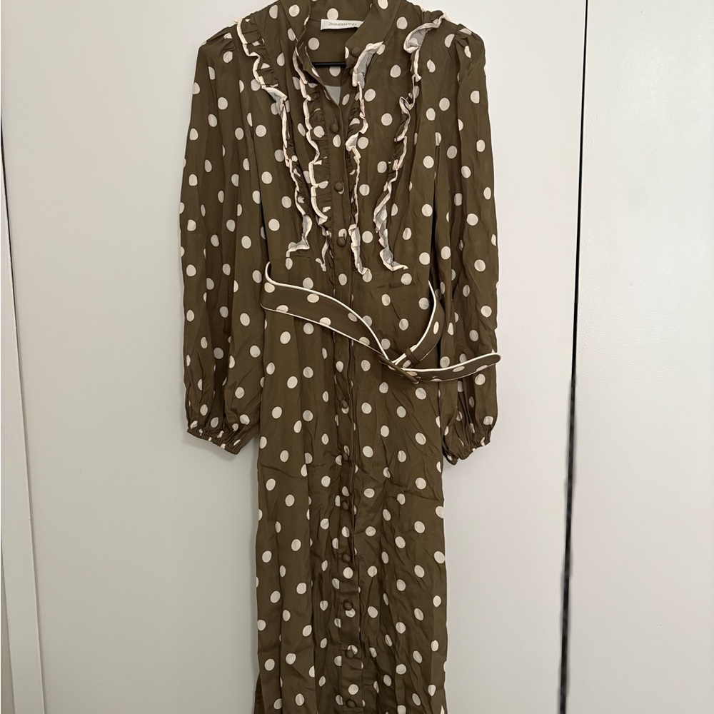 Zimmermann Olive Polka Dot Long Sleeve Dress